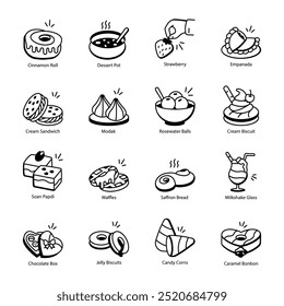 Pack of Sweet Food Hand Drawn Icons 

