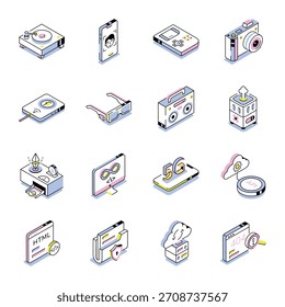 Isometrische Symbole für Technologie und Innovation 