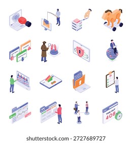 Isometrische Illustrationen im Paket mit Technologie und Innovation 