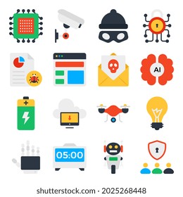 Pack of Technology and Safety Flat Icons