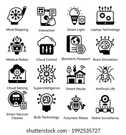 Pack of Technology and Smart Devices Glyph Icons