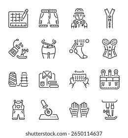 Pack of Textile Industry Line Style Icons 

