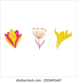 Pack of three buds in pink and yellow colors. Vaximalist flowers.
