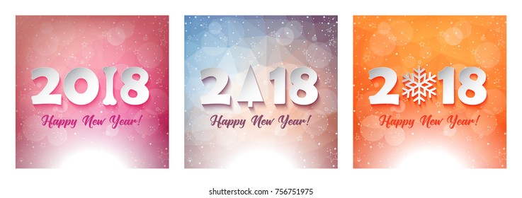 Pack of three elegant colorful background for 2018 happy new year