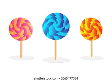 Envase con tres vasos. Dulce sobre un palo con un diseño retorcido. Ilustración del vector de Halloween. 