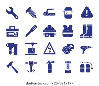 A Pack of tools in blue color and white background, consist of 20 icons for your industrial related project.