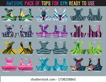 pack of tops for gym with mold ready to use,t-shirt design fashion vector set