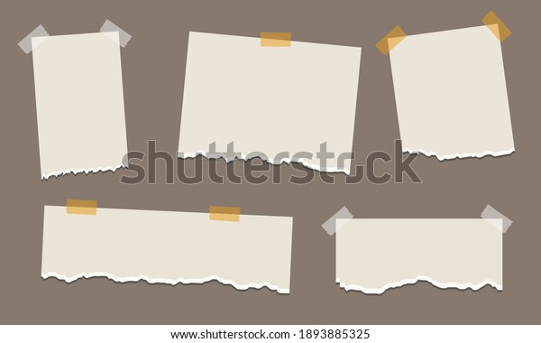 Pack of torn paper\
of various shapes with a plaster. Torn white paper with sharp tear\
set. Scrap sheet collection isolated. Ripped note with empty space\
vector illustration.