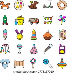 Pack Of Toys Doodle Icons