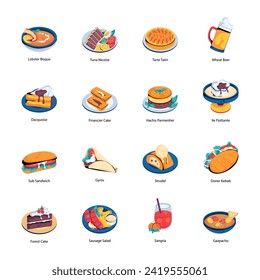 Pack of Traditional Dishes Flat Icons 