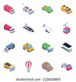 Pack of Transport and Vehicles Isometric Icons 

