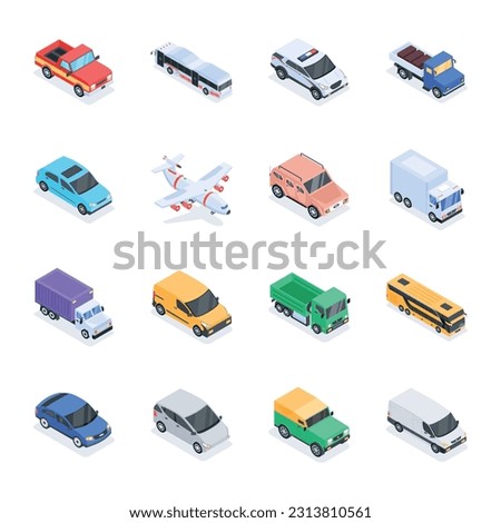 Pack of Transportation Isometric Icons 

