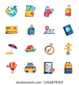 Paquete de iconos planos de viaje 

