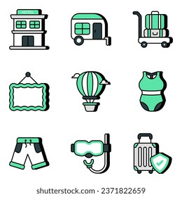 Pack of Travel and Fun vector Icons


