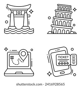 Pack of Travel and Landmarks Linear Icons 

