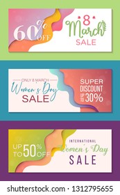Pack of tree sale banner templates to Womens Day. Special offers templates