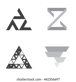 Pack of Triangle logo. Set with grey and black triangles logotypes.