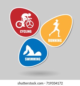 Pack of triathlon sports in abstract design Vector. Swimming, cycling and running symbol.
