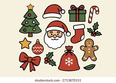 Un paquete de Elementos de ilustración bidimensionales con un tema de Navidad