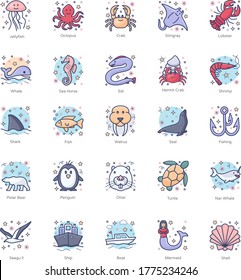 Pack Of Undersea Flat Icons 