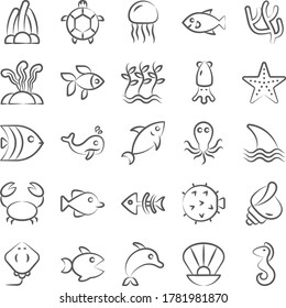 Pack Of Underwater Doodle Icons 