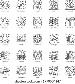 Pack Of Underwater Line Icons 