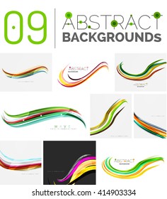 Pack of vector abstract backgrounds - smooth elegant unusual waves in different colors. Business or technology wallpaper, identity element