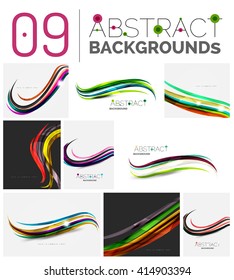 Pack of vector abstract backgrounds - smooth elegant unusual waves in different colors. Business or technology wallpaper, identity element
