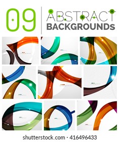 Pack of vector abstract backgrounds - smooth elegant unusual waves in different colors. Business or technology wallpaper, identity element