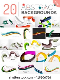 Pack of vector abstract backgrounds - smooth elegant unusual waves in different colors. Business or technology wallpaper, identity element