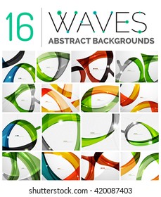 Pack of vector abstract backgrounds - smooth elegant unusual waves in different colors. Business or technology wallpaper, identity element