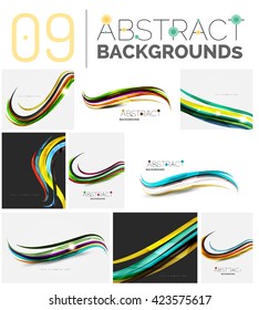 Pack of vector abstract backgrounds - smooth elegant unusual waves in different colors. Business or technology wallpaper, identity element