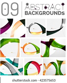 Pack of vector abstract backgrounds - smooth elegant unusual waves in different colors. Business or technology wallpaper, identity element