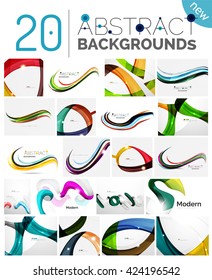 Pack of vector abstract backgrounds - smooth elegant unusual waves in different colors. Business or technology wallpaper, identity element