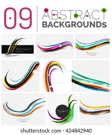 Pack of vector abstract backgrounds - smooth elegant unusual waves in different colors. Business or technology wallpaper, identity element