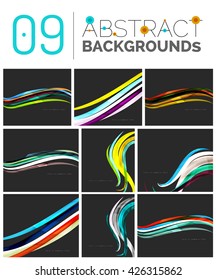 Pack of vector abstract backgrounds - smooth elegant unusual waves in different colors. Business or technology wallpaper, identity element