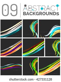 Pack of vector abstract backgrounds - smooth elegant unusual waves in different colors. Business or technology wallpaper, identity element