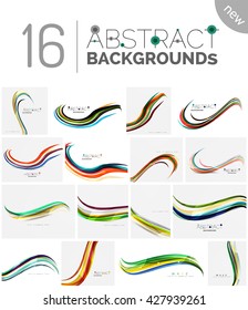 Pack of vector abstract backgrounds - smooth elegant unusual waves in different colors. Business or technology wallpaper, identity element