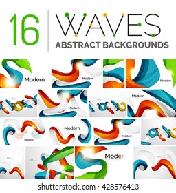 Pack of vector abstract backgrounds - smooth elegant unusual waves in different colors. Business or technology wallpaper, identity element