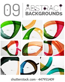 Pack of vector abstract backgrounds - smooth elegant unusual waves in different colors. Business or technology wallpaper, identity element