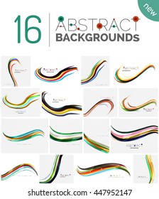 Pack of vector abstract backgrounds - smooth elegant unusual waves in different colors. Business or technology wallpaper, identity element