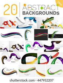 Pack of vector abstract backgrounds - smooth elegant unusual waves in different colors. Business or technology wallpaper, identity element