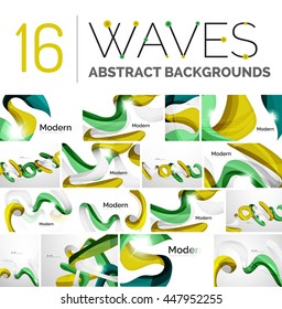 Pack of vector abstract backgrounds - smooth elegant unusual waves in different colors. Business or technology wallpaper, identity element