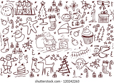 A pack of vector illustrations of Christmas related doodles.