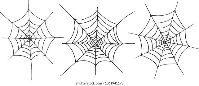 Pack of vector illustrations of cobwebs drawn by hands. 
Decor object isolated on white background