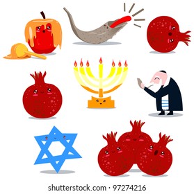 A pack of Vector illustrations of famous Jewish symbols for the Jewish Holidays New Year and Yom Kipur.