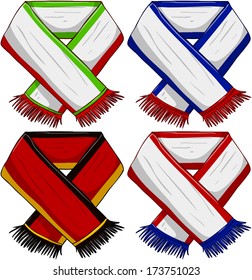 A pack of vector illustrations of famous sports teams scarfs. 