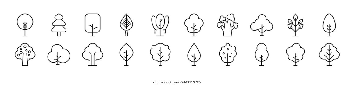 Pack of Vector Simple Icons of Tree. Editable stroke. Linear symbol for web sites, newspapers, articles book