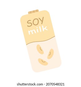 Pack Of Vegan Soy Milk. Vector Illustration With Food In Cute Cartoon Style.