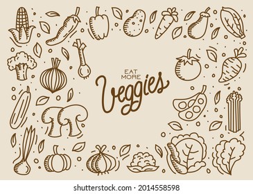 Paquete de íconos vegetales arte de doodle de verduras monocromáticas 